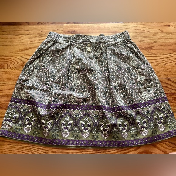 Converse Paisley Print Olive Green Purple High Waisted Boho Women’s Skirt Size S - Picture 5 of 10